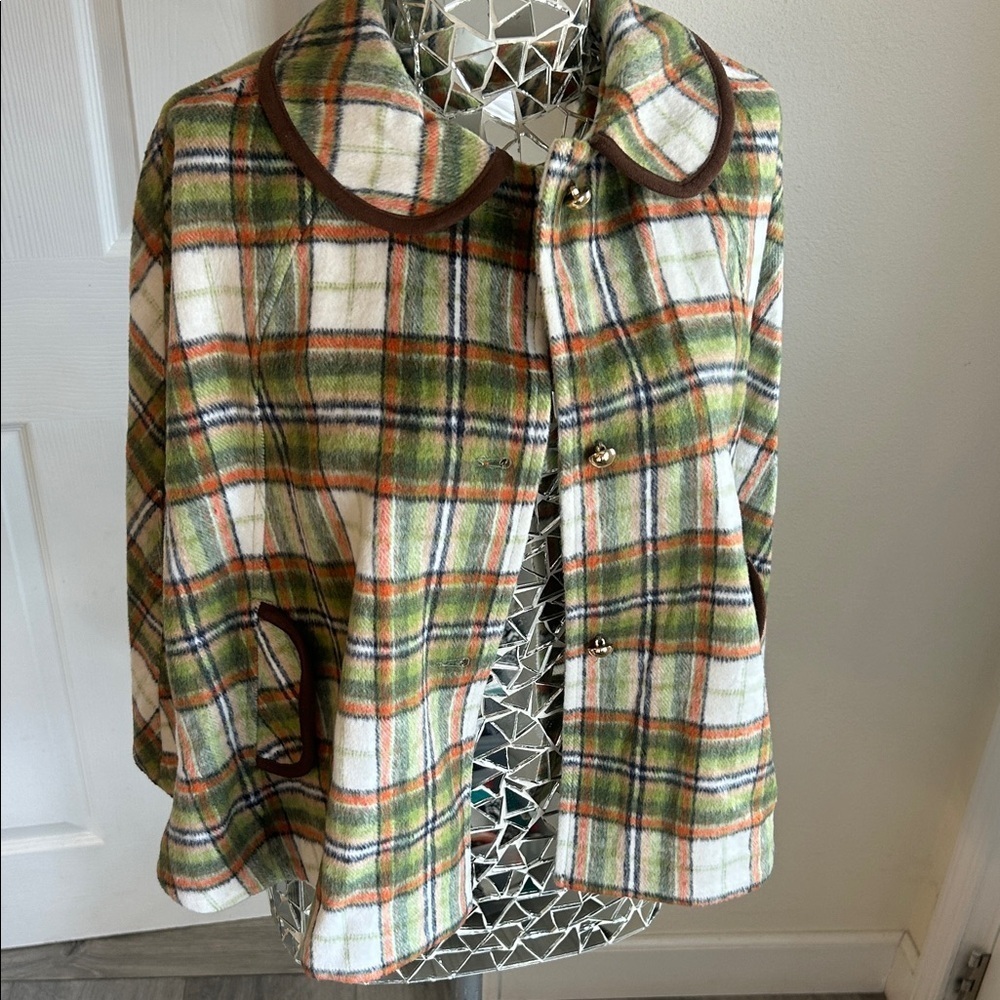 Janie and Jack Plaid Cape - Green, Orange, Brown